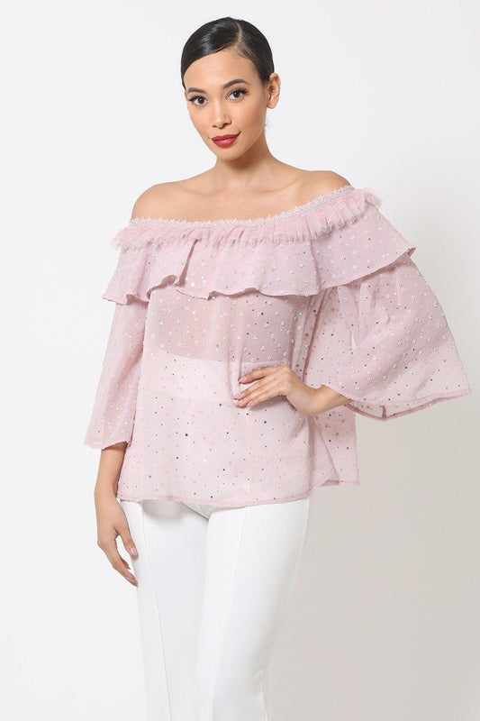 Polka Dot Sheer Off Shoulder Top