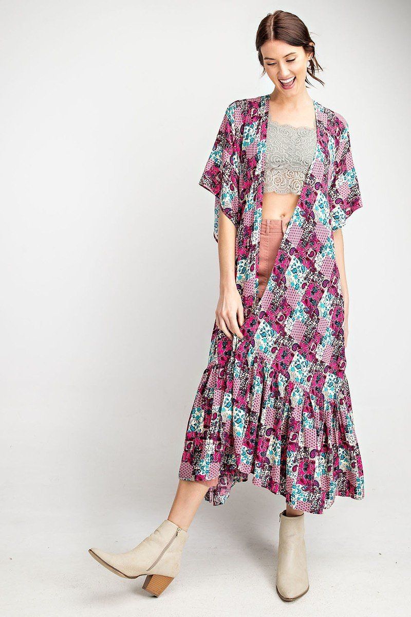 Rayon Challis Ruffle Bottom Maxi Open Kimono