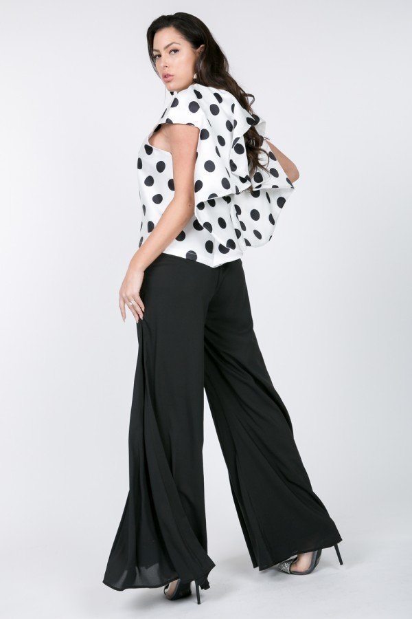 Cascade Ruffle Detail Polka Dot Print Top