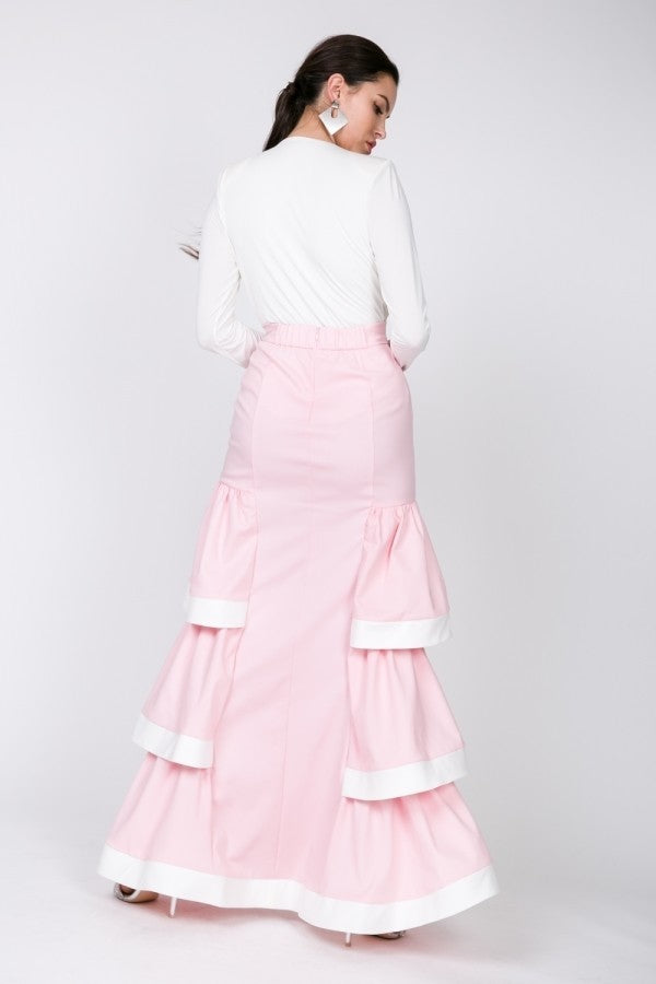 Contrast Hem Ruffle Layer Maxi Skirt