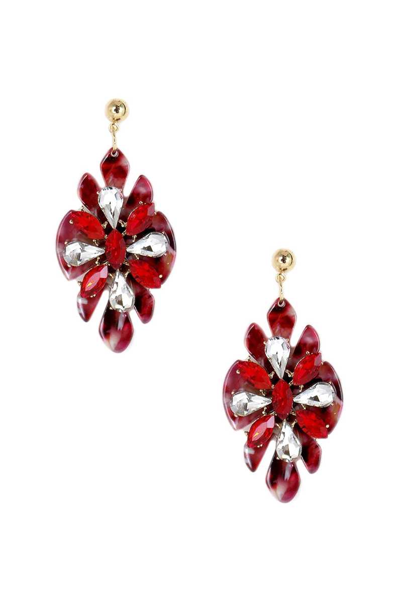 Acetate Rhinestone Flower Dangle Earring