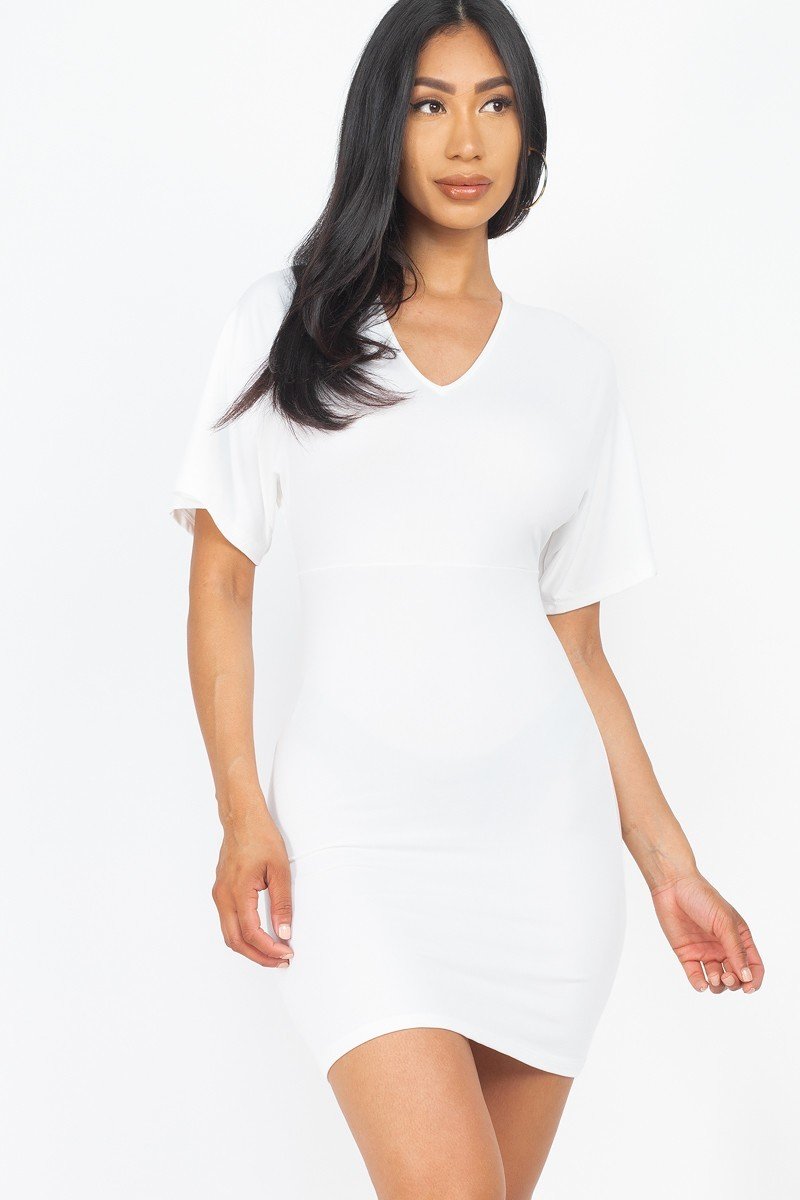 Dolman Sleeves Solid Mini Dress