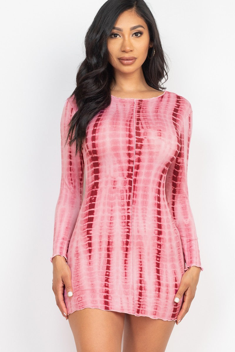 Tie-dye Printed Lettuce Trim Bodycon Dress