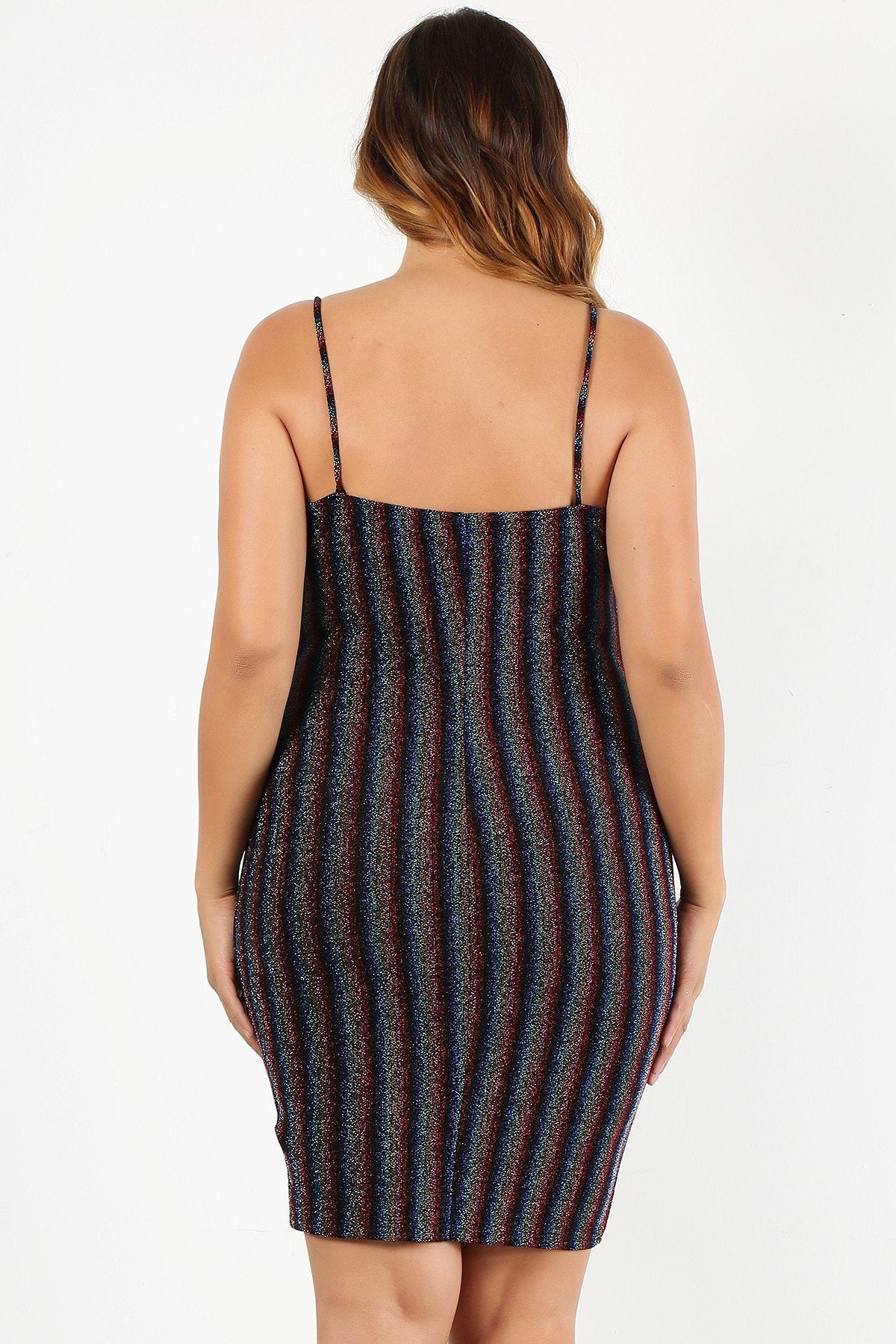 Plus Size Rainbow Striped Sleeveless Short Dress