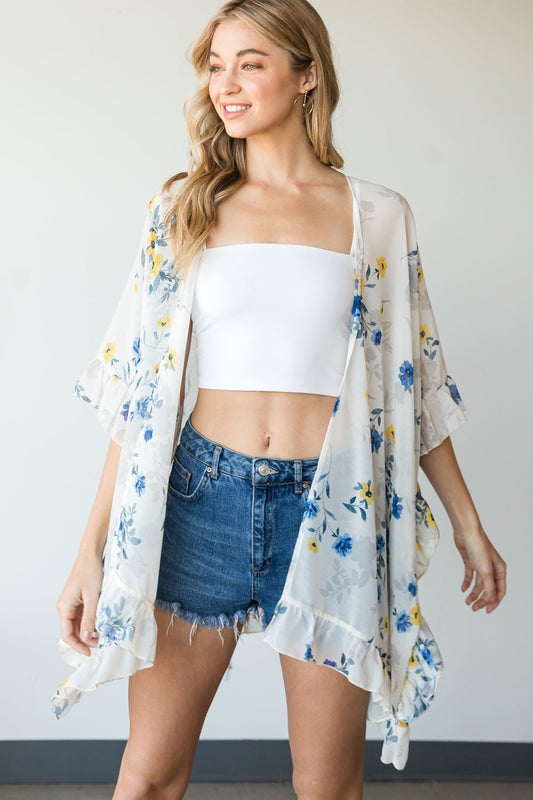 Ruffle Trim Lightweight Kimono