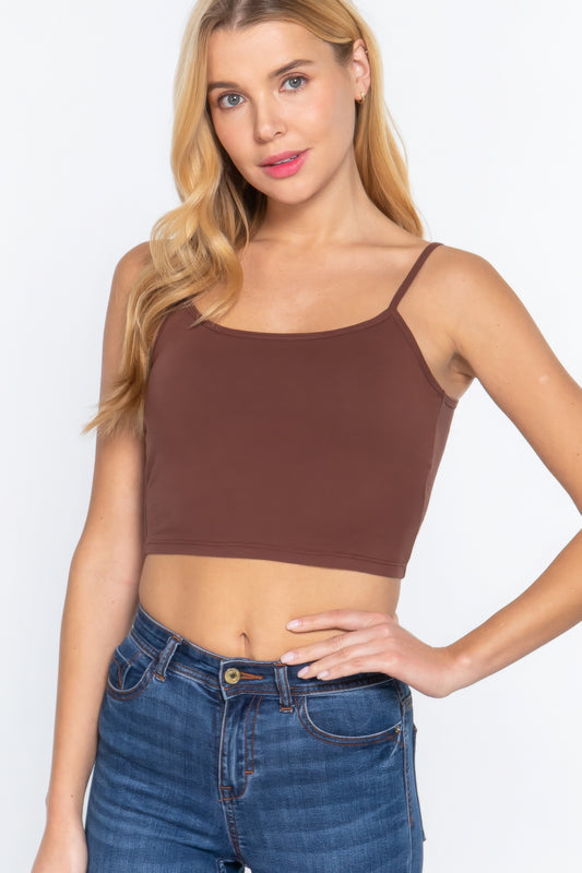 Round Neck W/removable Bra Cup Cotton Spandex Bra Top