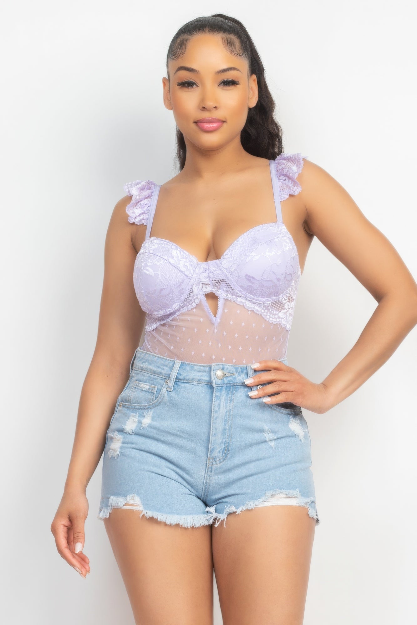 Sweetheart Cut-out Cami Ruffled Bodysuit