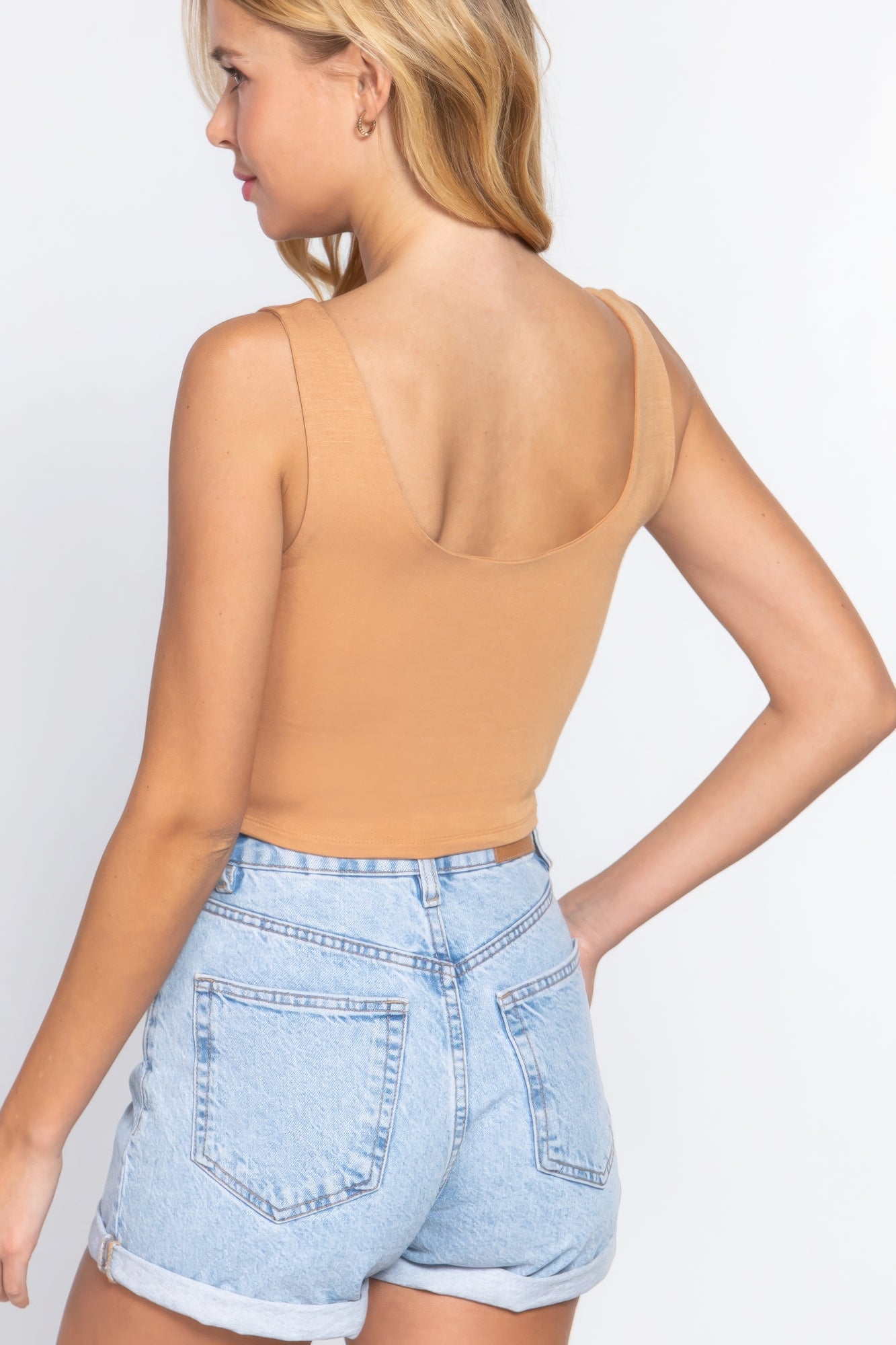 Scoop Neck 2 Ply Crop Tank Top