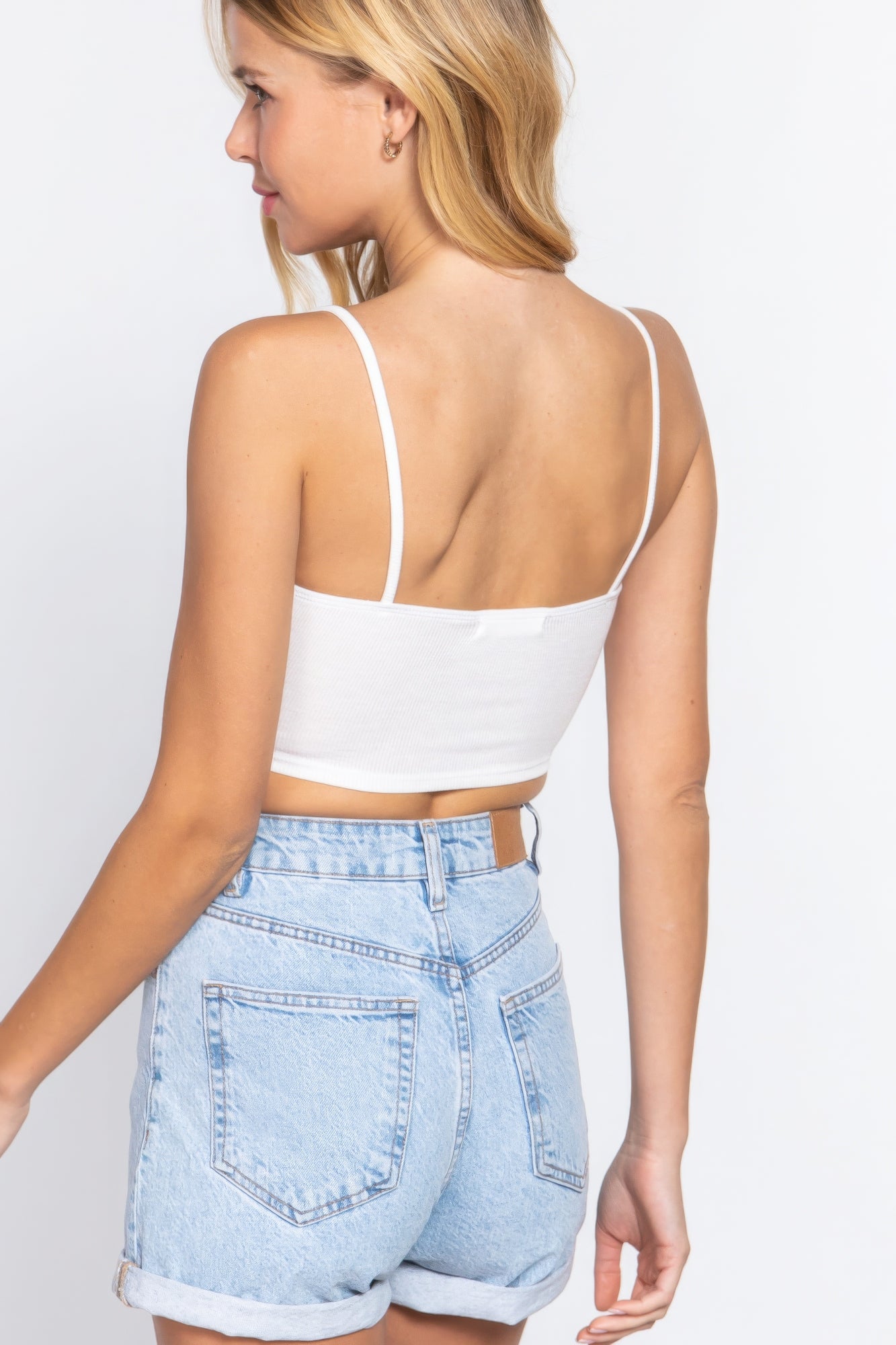 Zippered Cross Rib Knit Crop Cami