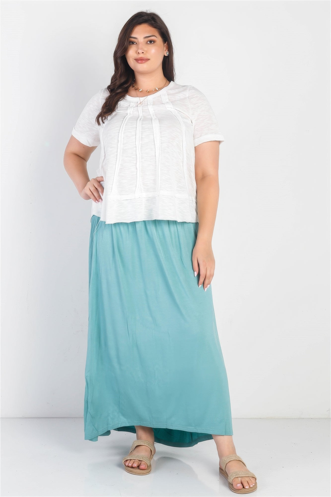 Plus Sage Smocked Waist Maxi Skirt