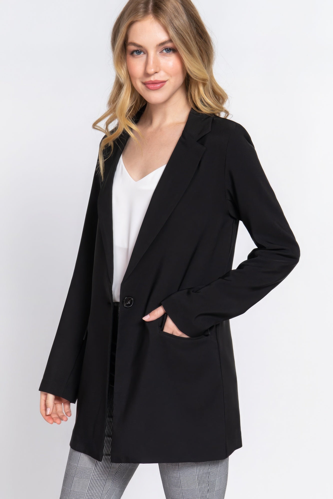 Long Sleeve Notched Single-breasted Tunic Blazer