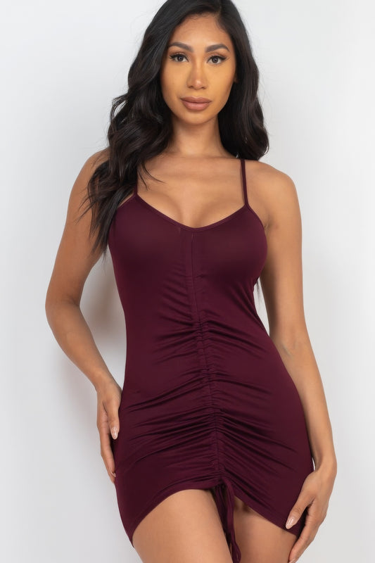 Adjustable Ruched Front Detail Mini Dress